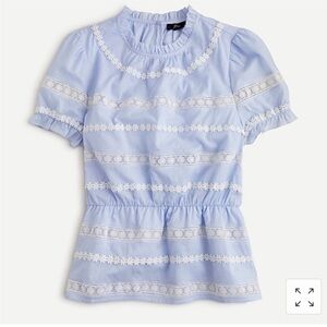 J. Crew Daisy-chain peplum top puff sleeves blue and white size